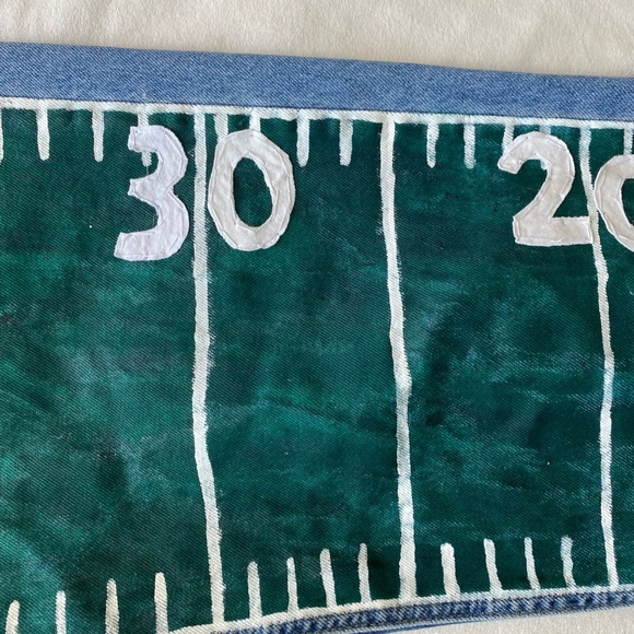 forest green white and blue hand painted football field jeans - Picture 6 of 16